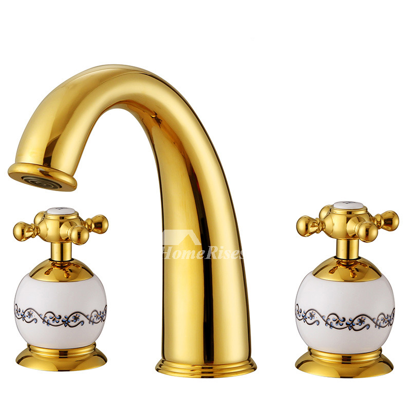 Widespread Bathroom Faucet 3 Hole Polished Brass Bathtub