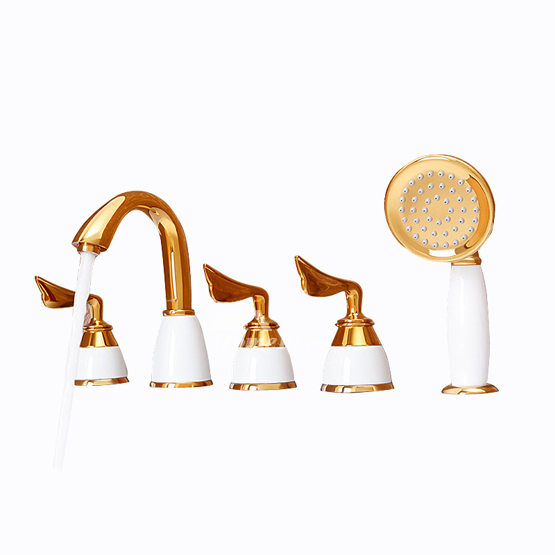 3 Handle Bathtub Faucet Polished Brass Sidespray Luxury Good Quality Solid