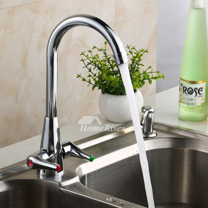 Gooseneck Kitchen Faucet 2 Handle Centerset Silver One Hole Electroplated
