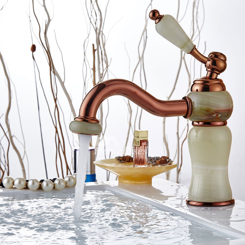 Rose Gold Bathroom Faucet Marble Gooseneck Centerset Single Handle