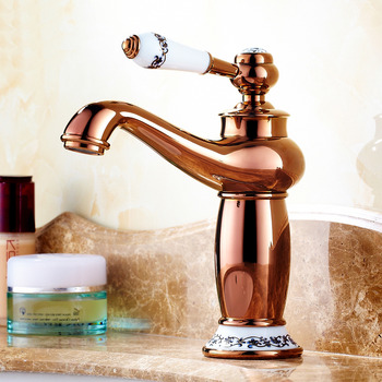  Polished Brass And Ceramic Rose Cold Bathroom Vessel Faucet