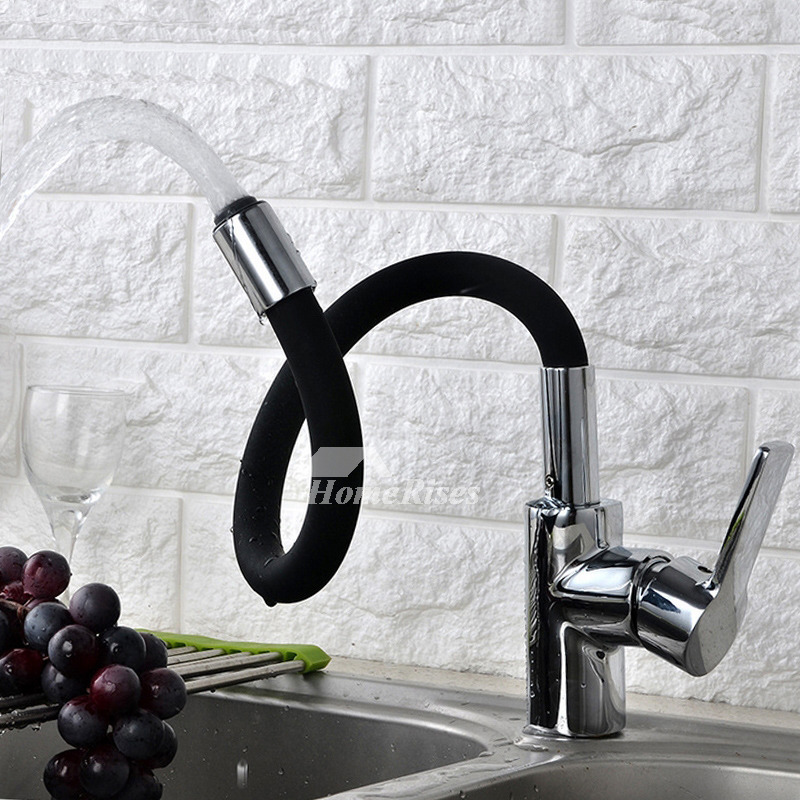 Black Kitchen Faucets Rotatable Cheap Centerset Gooseneck Chrome