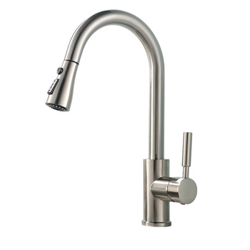 Brushed Brass Kitchen Faucet Silver Pull Out Spray Rotatable Centerset