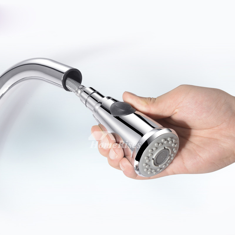 Gooseneck Kitchen Faucet Pull Out Spray Silver One Hole Centerset