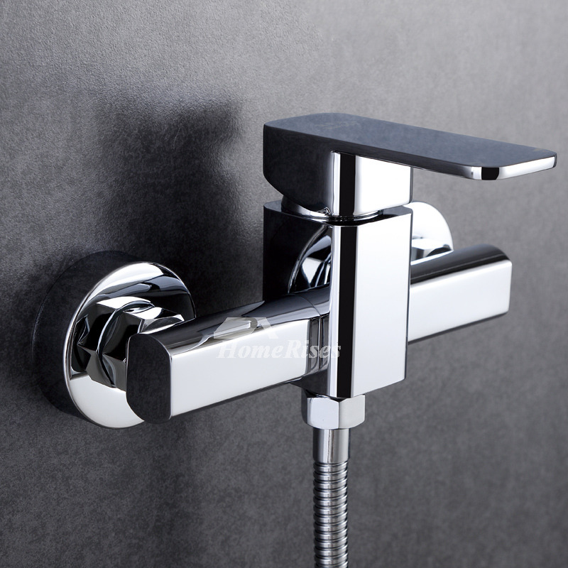 Simple Wall Mount Shower Faucet Chrome Brass Single Handle Silver