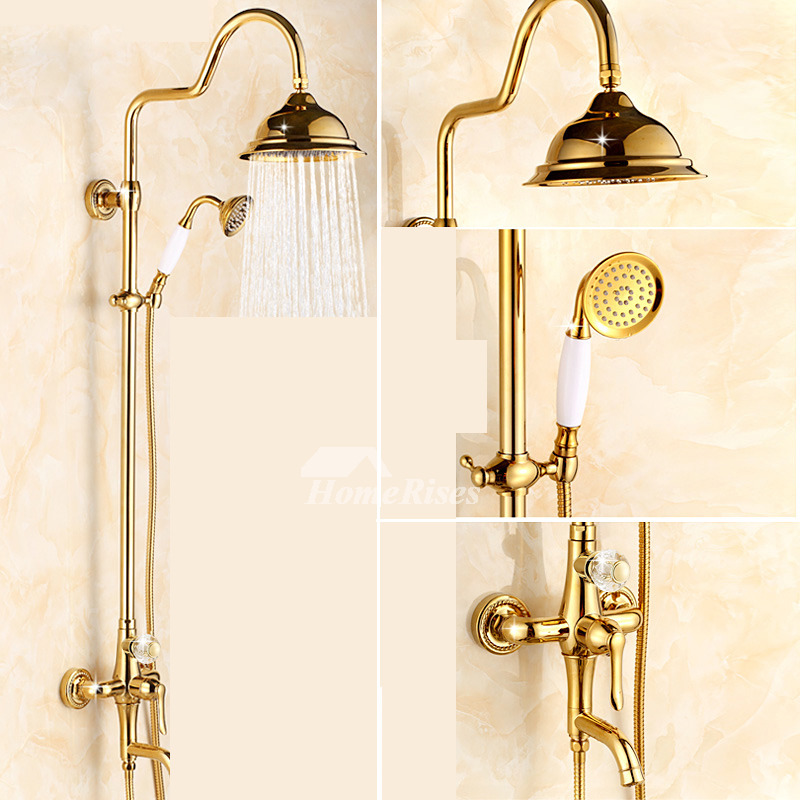 8 Shower Faucet System Gold One Handle Polished Brass Wall Mount
