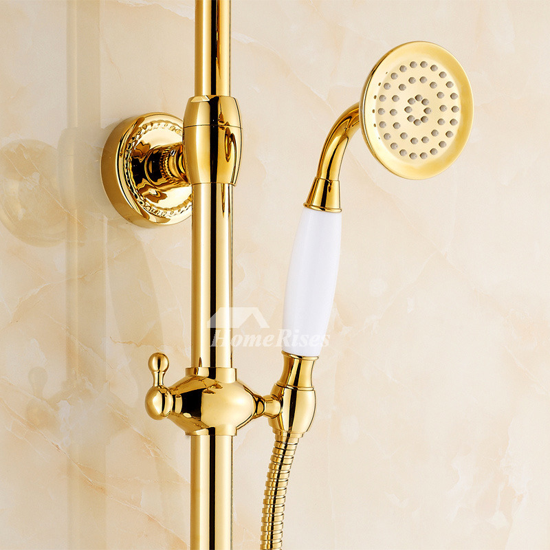 8 Shower Faucet System Gold One Handle Polished Brass Wall Mount