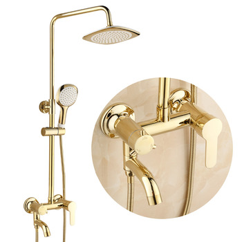 Gold Shower Faucet Wall Mount Polished Brass Smooth Single Handle