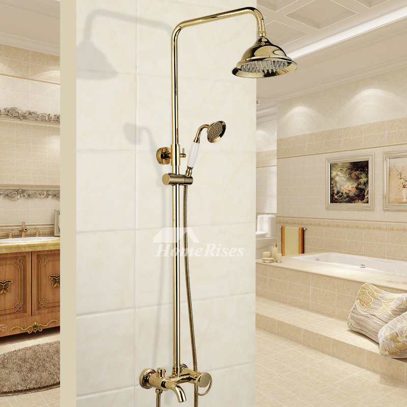 Brass Shower Fixtures Wall Mount Gold Polished Smooth Exquisite