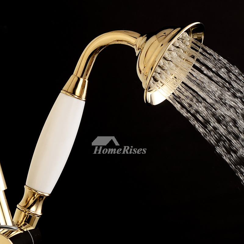 Brass Shower Fixtures Wall Mount Gold Polished Smooth Exquisite