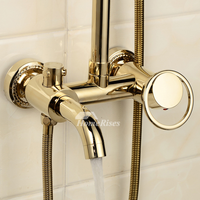 Brass Shower Fixtures Wall Mount Gold Polished Smooth Exquisite