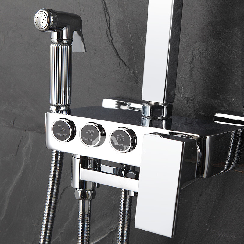 Exposed Shower System Wall Mount Silver Brass Square Sidespray