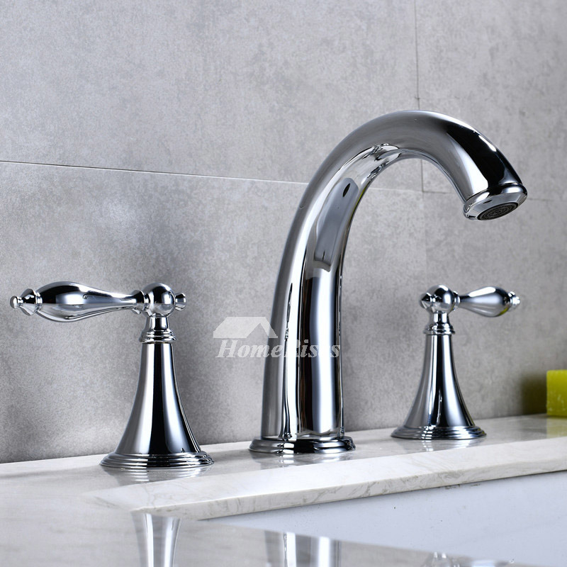 Gold Bathroom Faucet Widespread Two Handles Polished Brass Bathtub