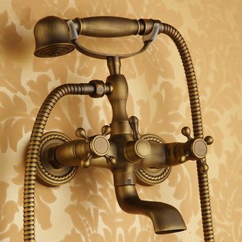 Clawfoot Tub Faucet Antique Brass Wall Mount Gold Cross Handle