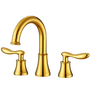 Gold Bathroom Faucet Widespread Two Handles Polished Brass Luxury