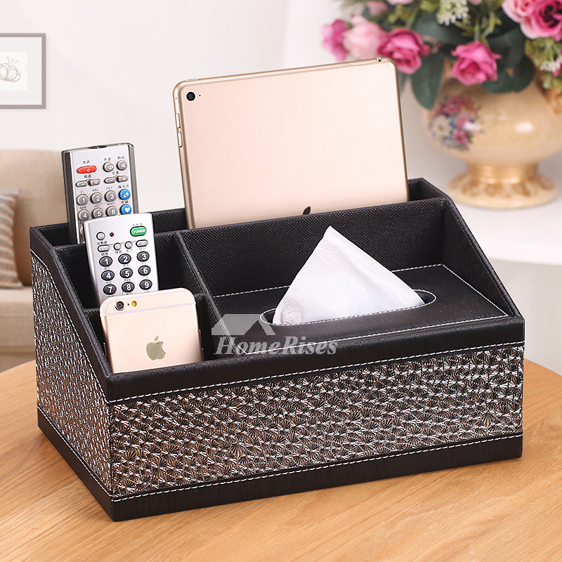 Black Tissue Box Cover Leather Free Standing For Car Bedroom Modern