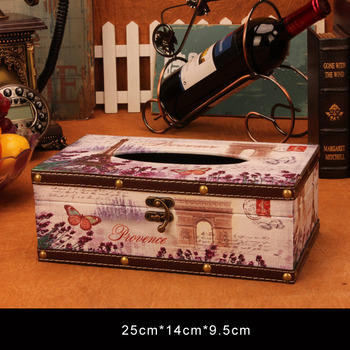 Tissue Box Holder Rectangular Wooden Leather Cover Vintage Facial