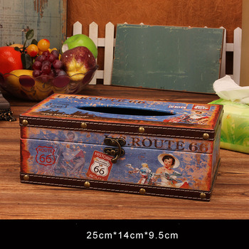 Car Tissue Box Rectangular Wooden Leather Living Room Decorative