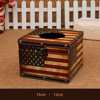Square Tissue Box Cover Wooden Leather Union Flag Decorative Design