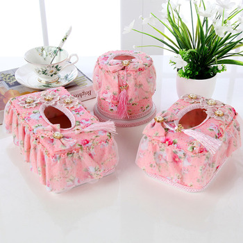 Fabric Tissue Box Cover Set Romantic Plastic Living Room Decorative