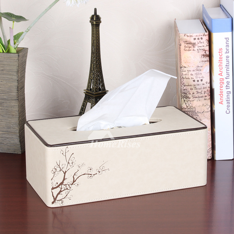 Rustic Rectangular Tissue Box Cover Leather Brown/White Living Room