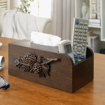Wooden Tissue Box Cover Resin Rectangular Decorative Brown Bedroom