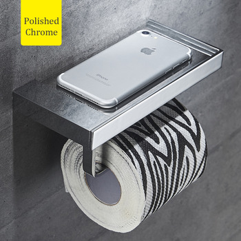 Modern Silver Wall Mount Toilet Paper Holder With Shelf Brass Black
