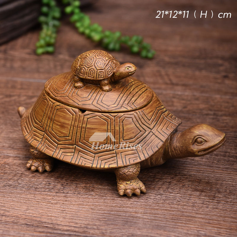 Ashtray With Lid Tortoise Resin Carved Antique Vintage Decorative