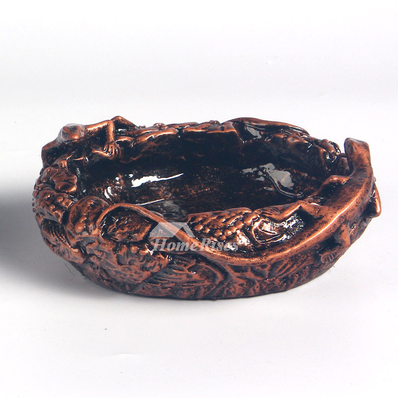 Ashtray With Lid Tortoise Resin Carved Antique Vintage Decorative