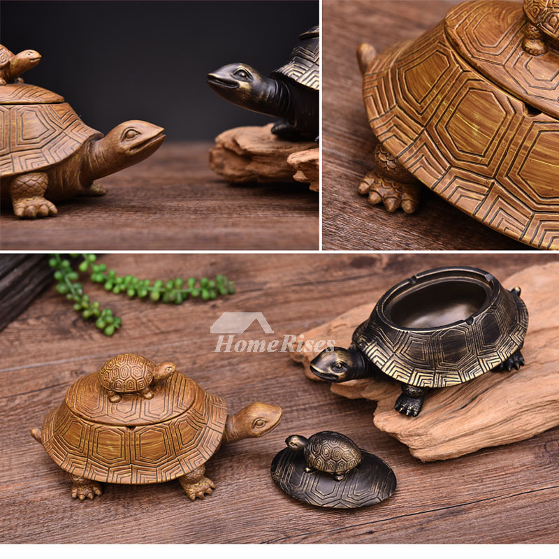 Ashtray With Lid Tortoise Resin Carved Antique Vintage Decorative