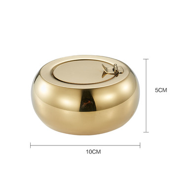 Covered Ashtray Stainless Steel With Lid Drum Gold/Grey Polished