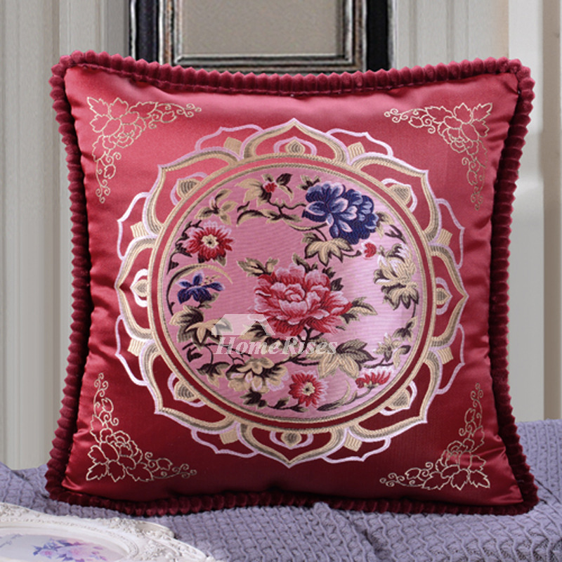 Vintage Square Decorative Couch Pillows Burgundy/Cream