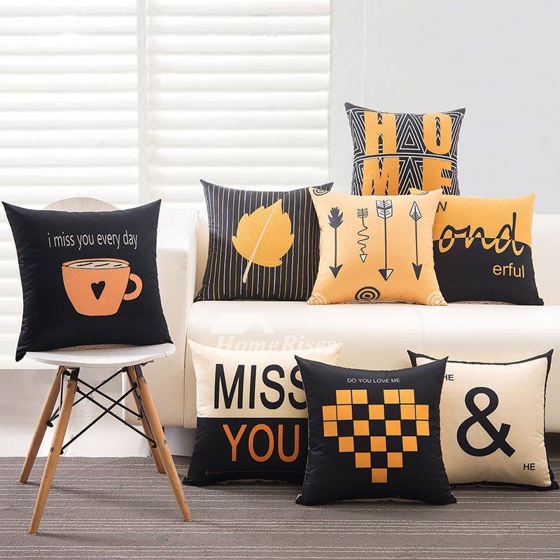 Black Decorative Pillows Cream Linen Square Modern (Pillow Core Not