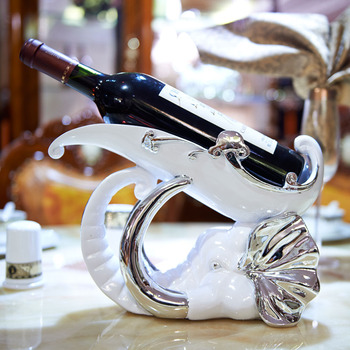 Small Wine Holder White/Brown/Gold Carved Decorative Resin Unique