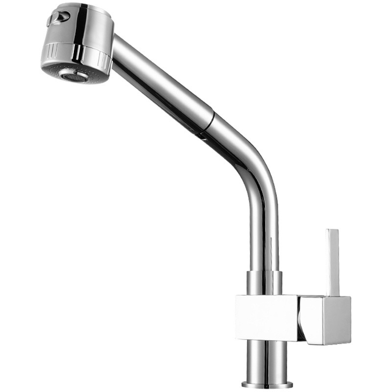 Pull Out Bathroom Faucet Silver Chrome Vessel Brass Bathroom