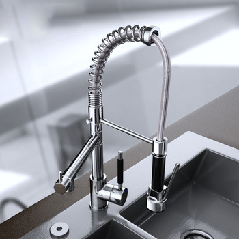 Unique Kitchen Faucets Pull Out Spray 2 Handle Silver Brass Coiled