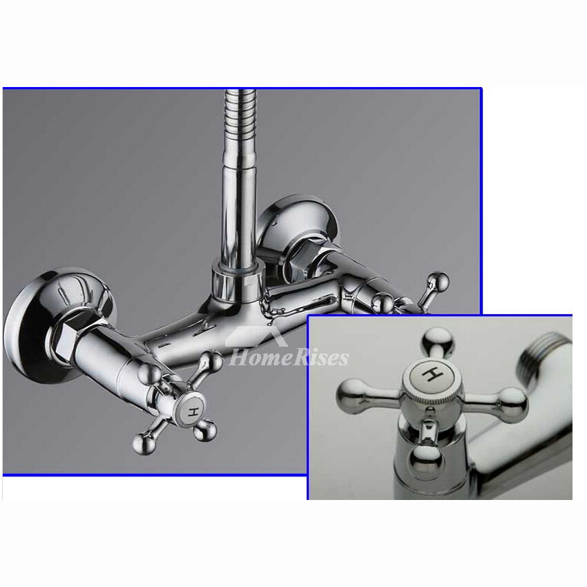 2 Hole Kitchen Faucet Cross Handle Silver Brass Wall Mount Chrome