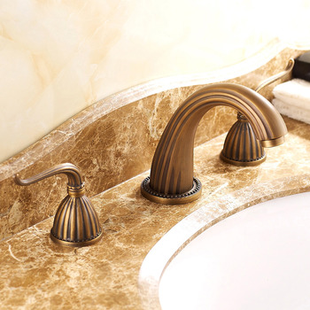 3 Hole Bathroom Faucet Antique Brass Two Handles Antique Brushed