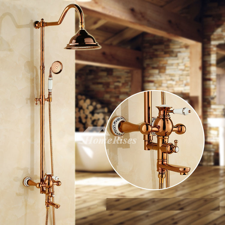 Discount Shower Faucets Rose Gold Ceramic Wall Mount Brass