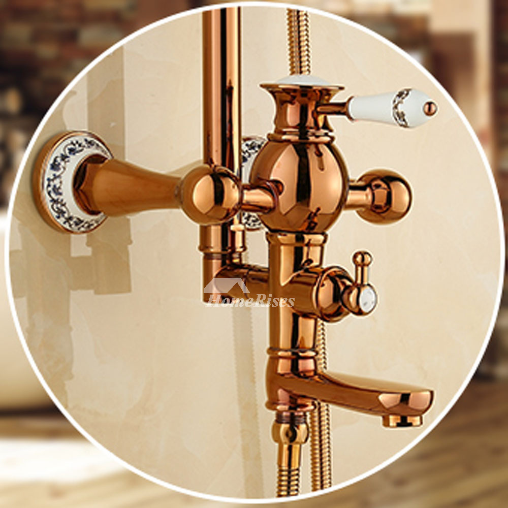 Discount Shower Faucets Rose Gold Ceramic Wall Mount Brass