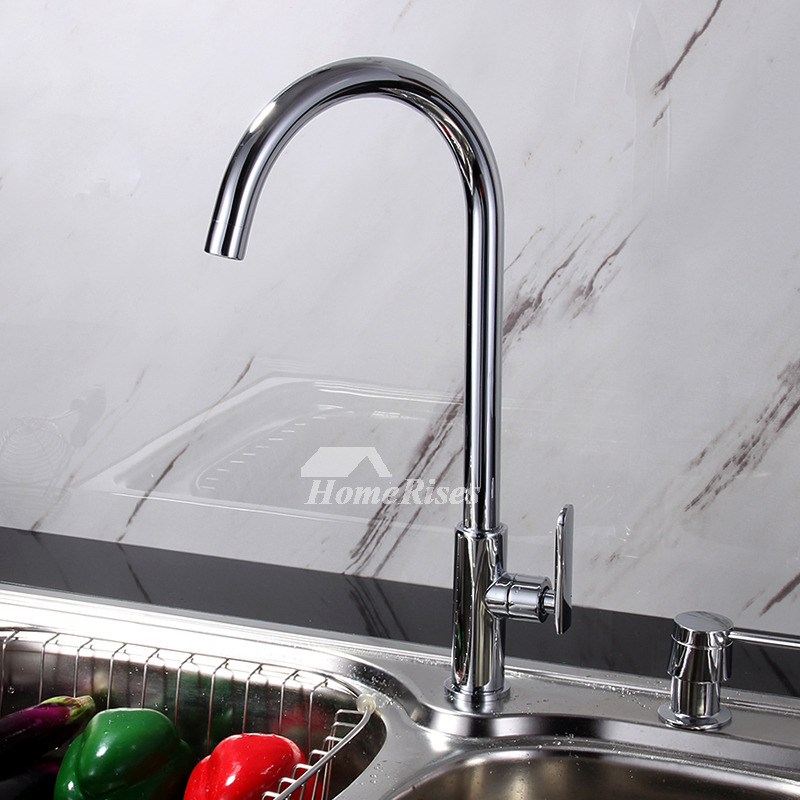 Cheap Modern Kitchen Faucets Silver Brass Gooseneck Single Handle