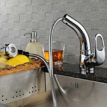 Pull Out Spray Kitchen Faucet Chrome Brass Silver Single Hole