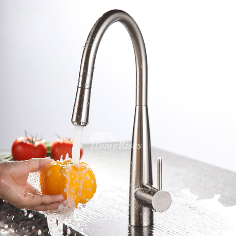 Designer Gooseneck Rotatable Pull Out Kitchen Faucet Brass 1 Hole