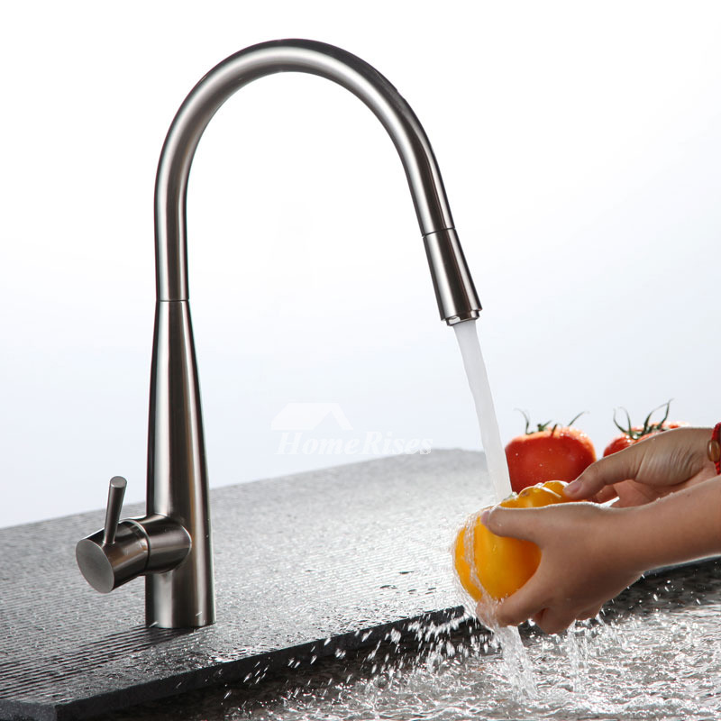 Designer Gooseneck Rotatable Pull Out Kitchen Faucet Brass 1 Hole