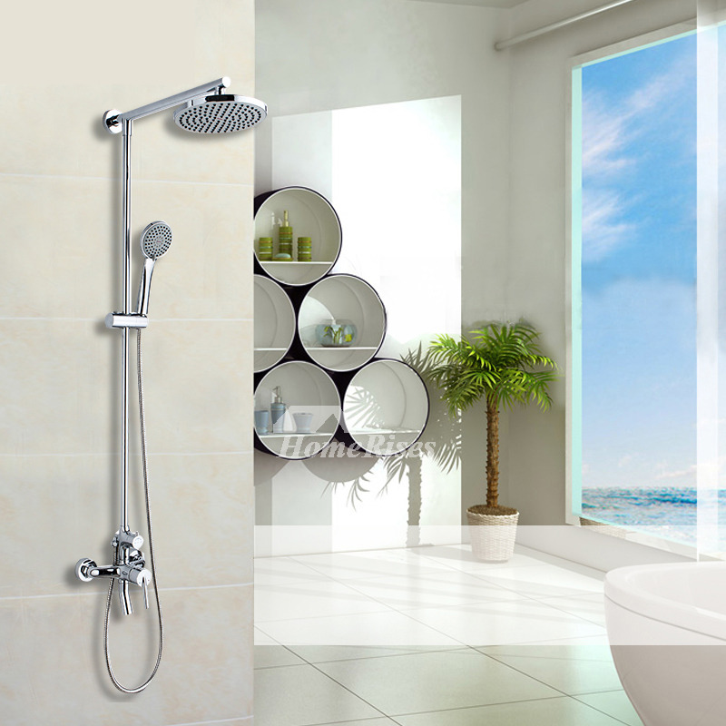 Chrome Shower Faucet System Brass Wall Mount Single Handle