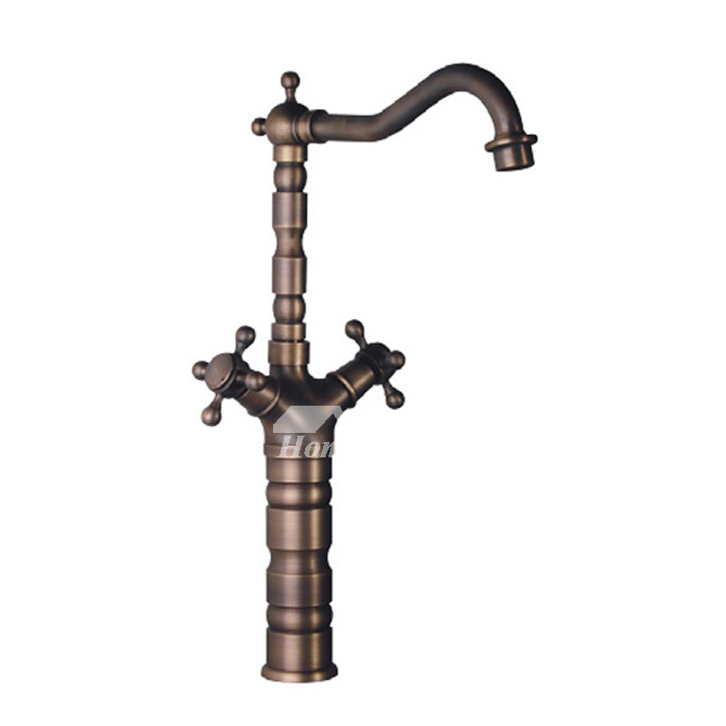 Antique Brass Cross Handle Vanity Faucets 2 Handle Gold Bathroom