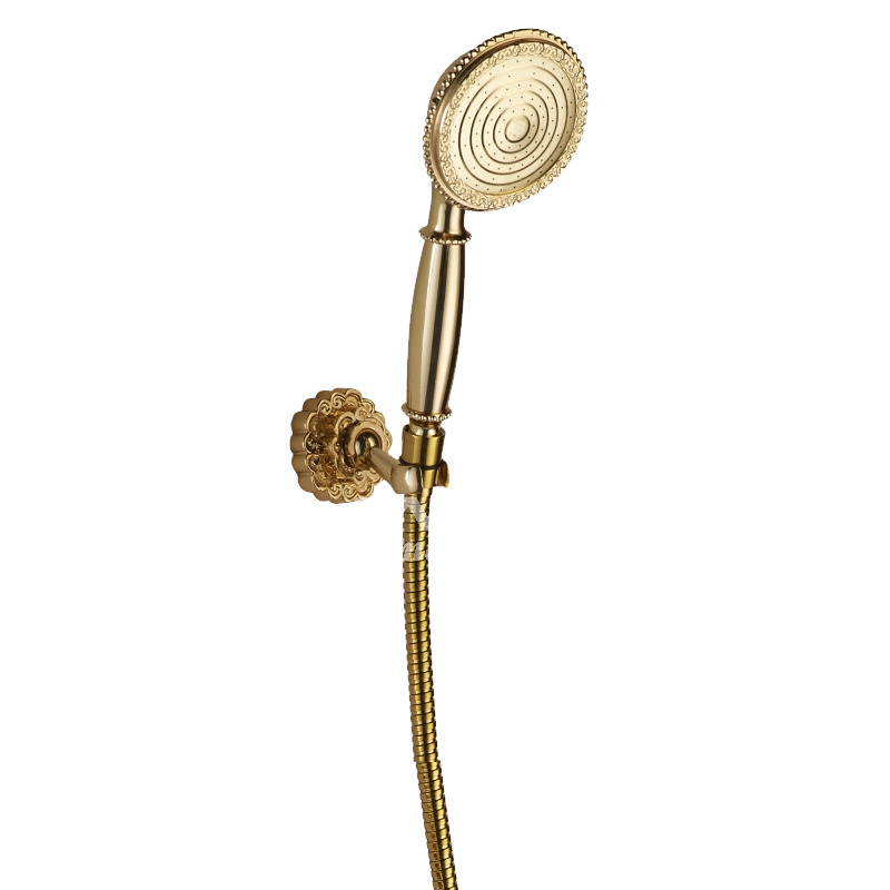 Gold Shower System Wall Mount Polished Brass Simple Carved Bathtub