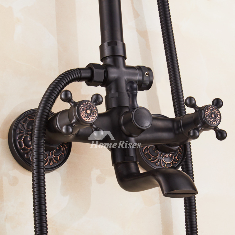 Airuida 12 Inch Square Matte Black Shower Faucet With Matching Oil Rubbed  Bronze Brass Exposed Pipe Shower System