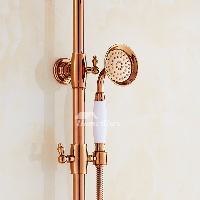 Luxury Rose Gold Wall Mount 2 Handle Brass Shower Fixtures Best