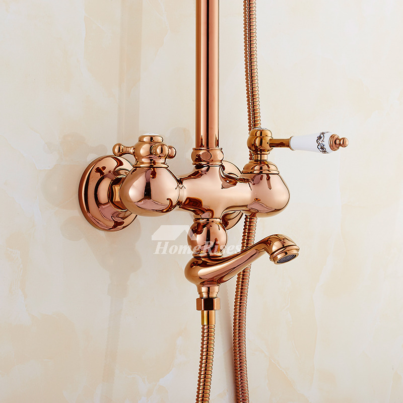 Luxury Rose Gold Wall Mount 2 Handle Brass Shower Fixtures Best